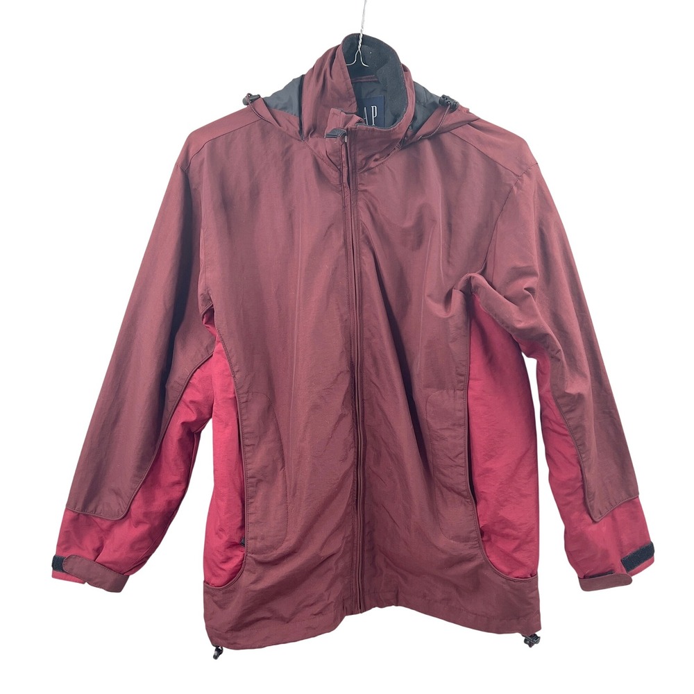 VTG GAP Burgundy Red Hooded Jacket Full‎ Zip Windbreaker Mens XS Y2K